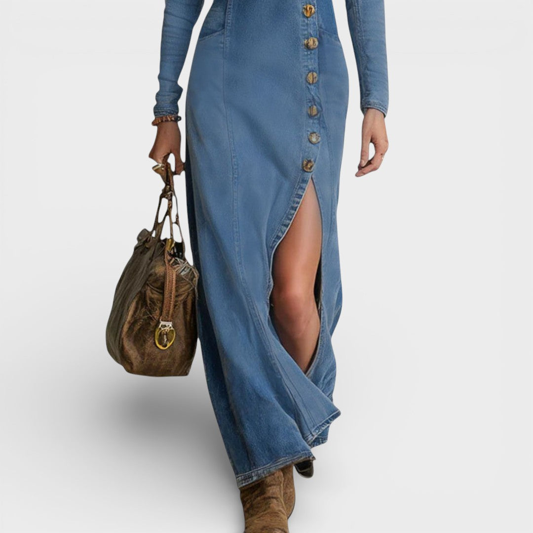 Alba™ | Vestido maxi vaquero elegante