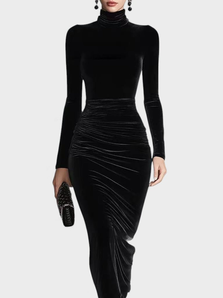 Salma™ | Vestido ajustado de terciopelo negro