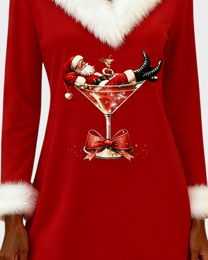 Eulalia™ | Vestido navideño con cuello de pelo