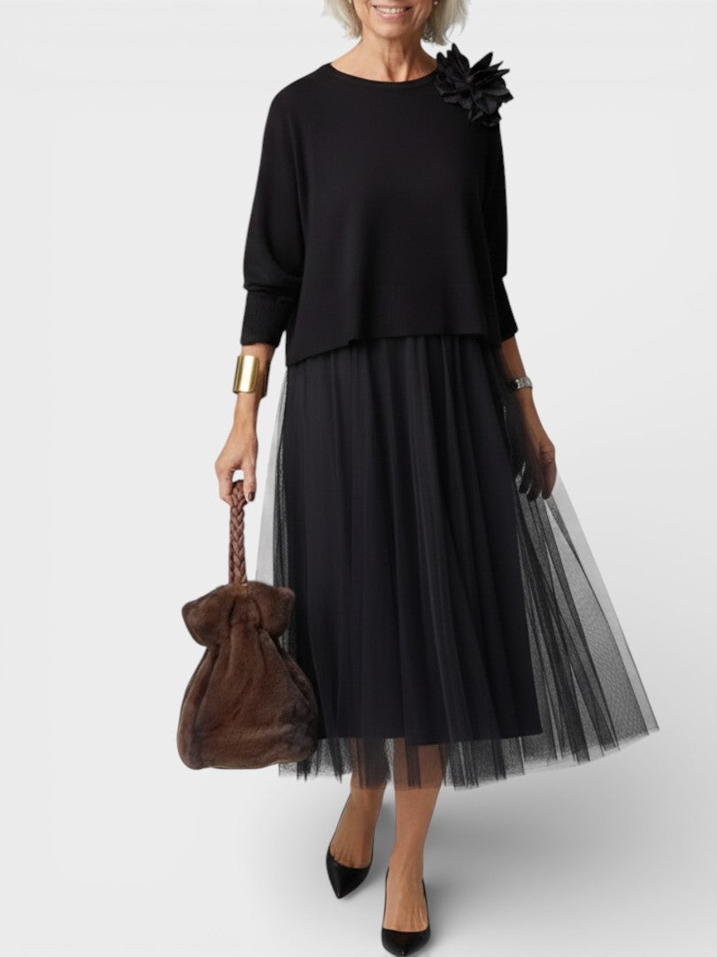 Claudia™ | Vestido de punto elegante con tul