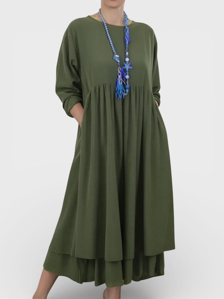 Isabel™ | Vestido midi fluido con doble bajo