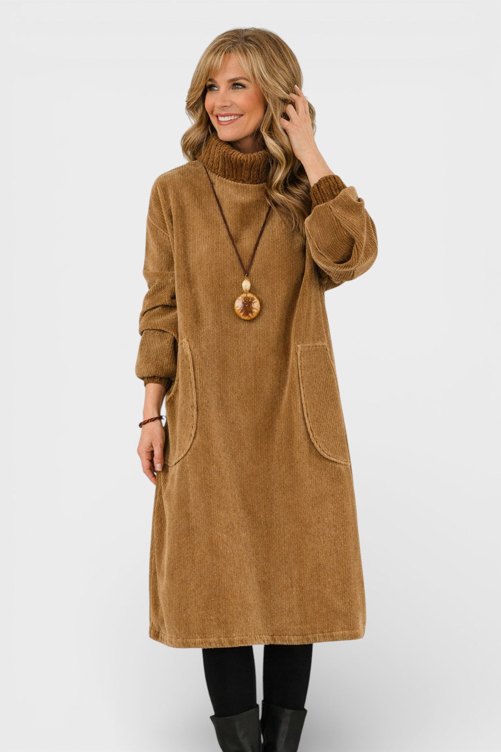 Marta™ | Vestido midi de punto con cuello alto