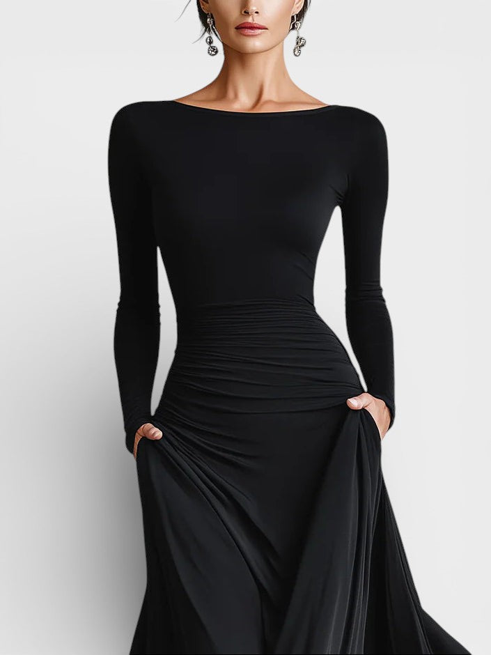 Adela™ | Vestido largo negro sofisticado