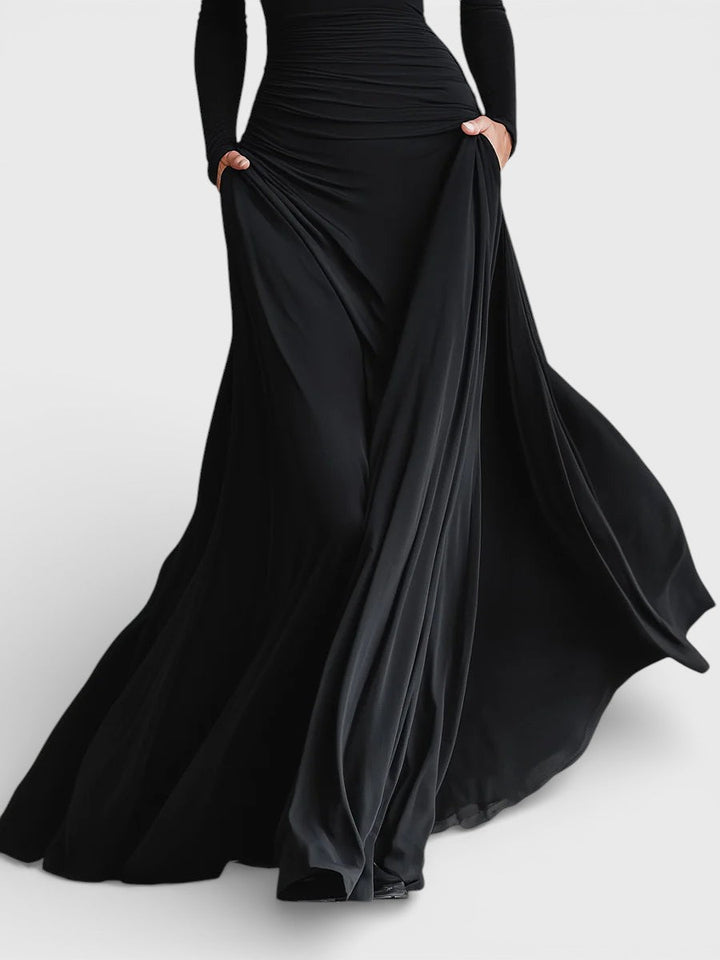 Adela™ | Vestido largo negro sofisticado