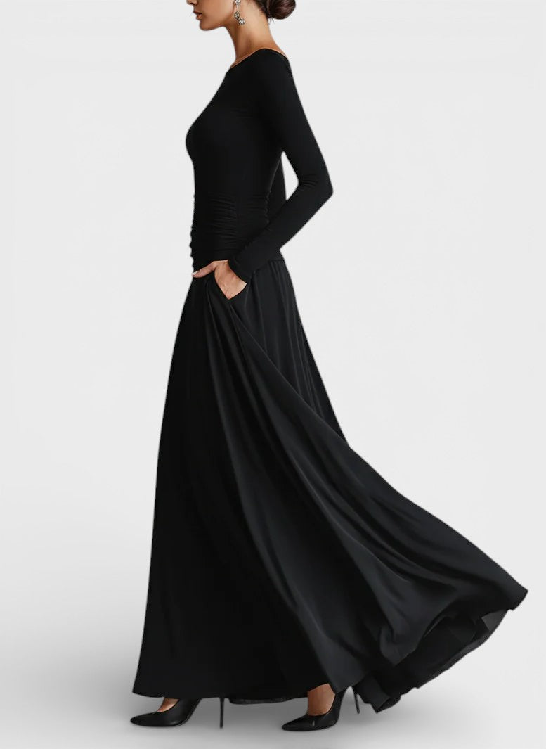 Adela™ | Vestido largo negro sofisticado