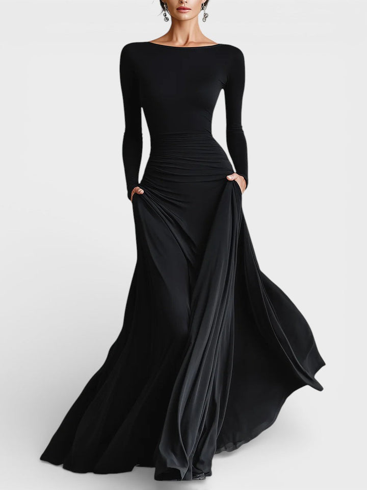 Adela™ | Vestido largo negro sofisticado