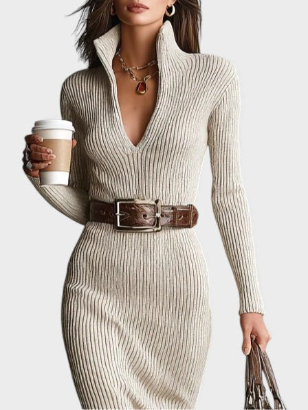 Rebeca™ | Vestido de punto con cuello medio alto