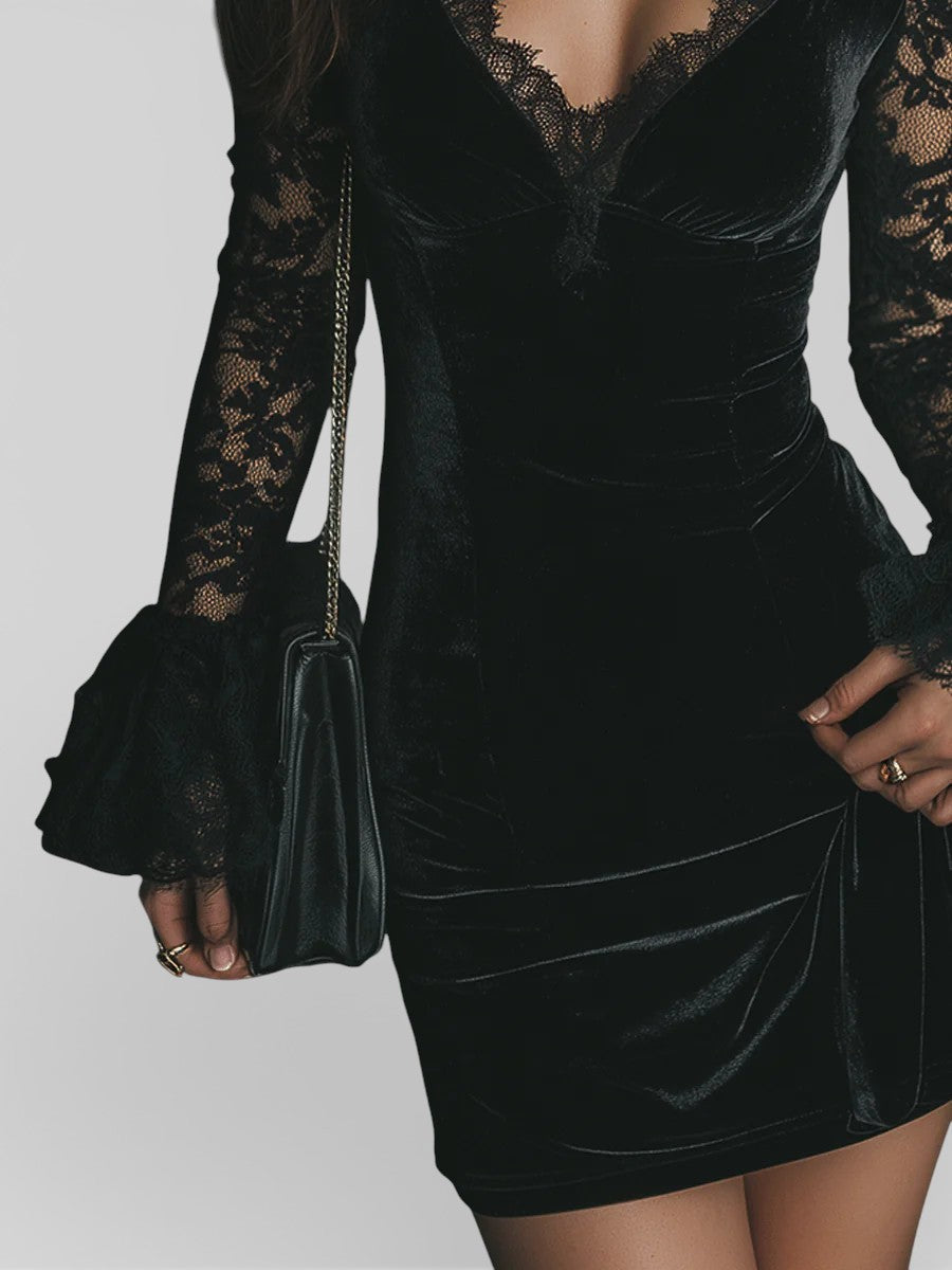 Luna™ | Vestido mini de terciopelo y encaje