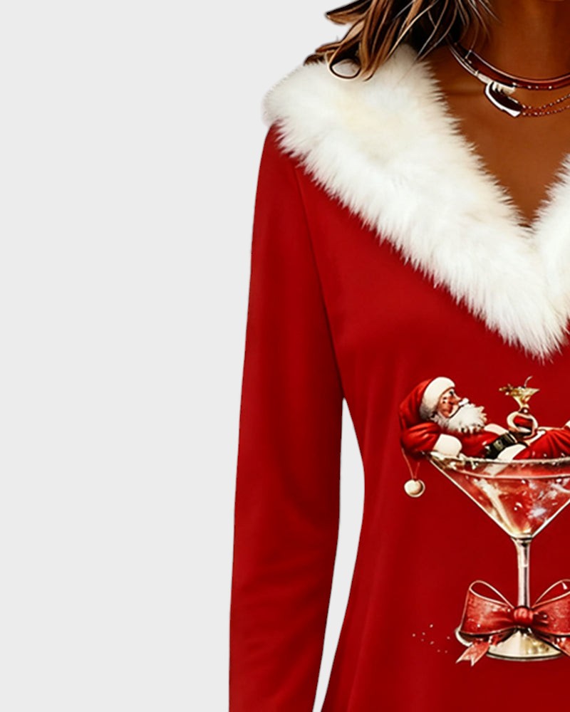 Eulalia™ | Vestido navideño con cuello de pelo