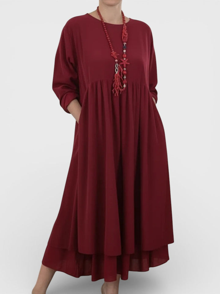 Isabel™ | Vestido midi fluido con doble bajo