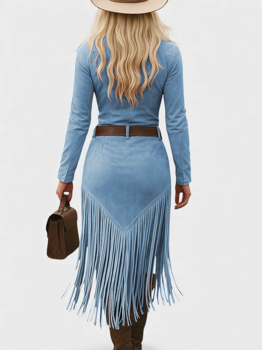 Olga™ | Vestido midi retro con flecos y cierre