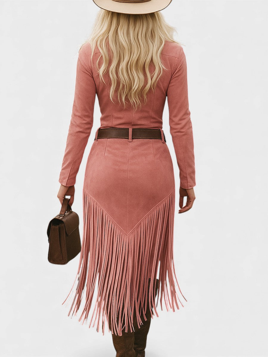 Olga™ | Vestido midi retro con flecos y cierre