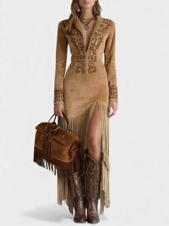 Olivia™ | Vestido largo con media cremallera bordado